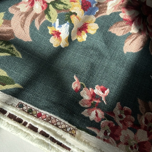 Vintage barkcloth large floral fabric dark green background - Picture 4 of 6